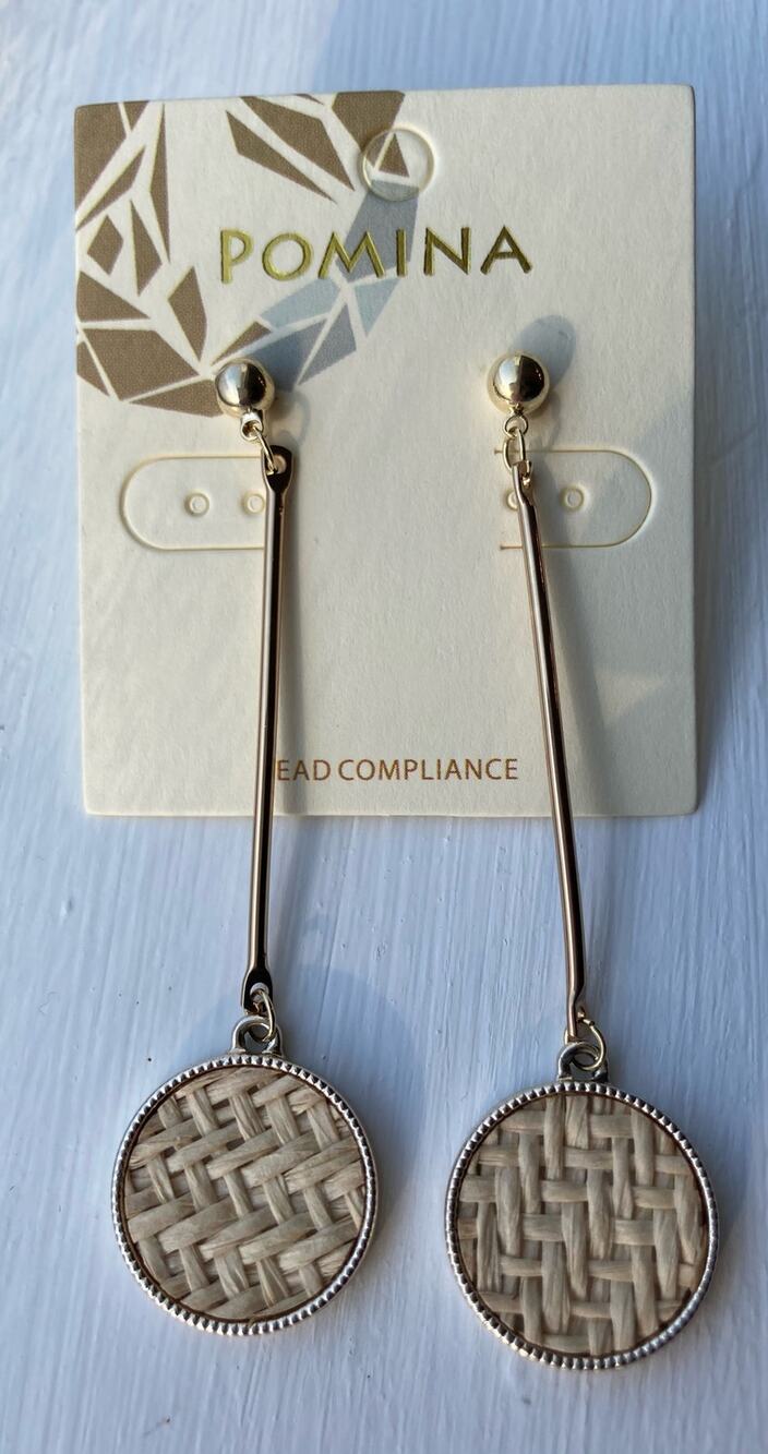 Pomina Earrings Gold Woven Tan Circle Dangle